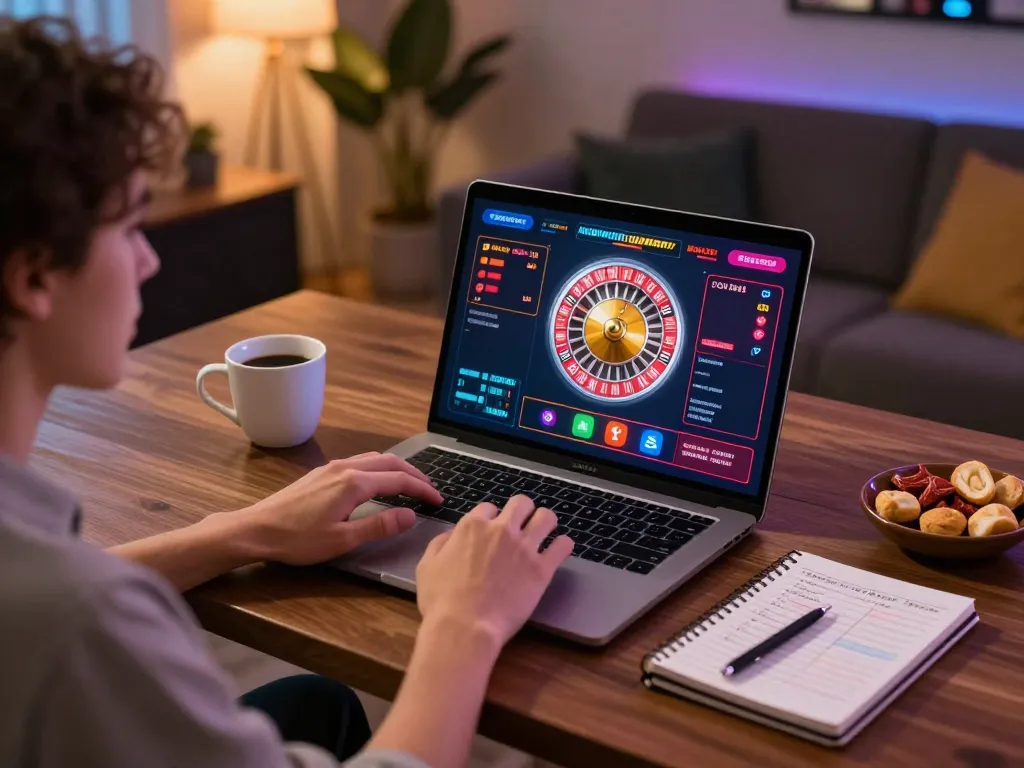 Player engages with LV88 online roulette in a cozy home setting while using betting strategies