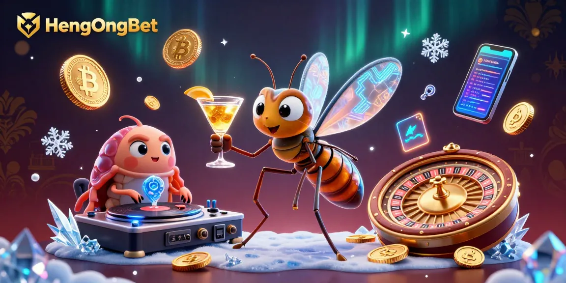 Experience thrilling gameplay at HengOngBet with a vibrant 3D casino illustration featuring crypto elements.