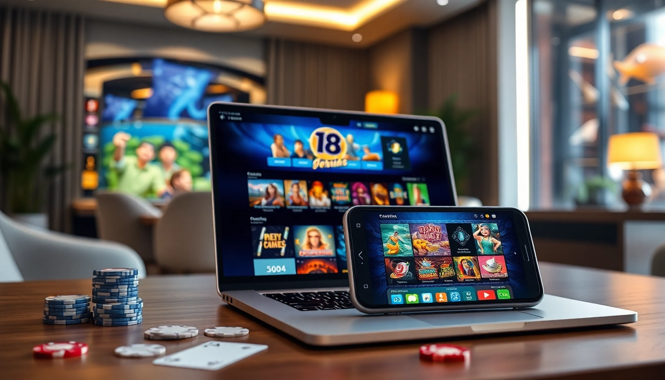 Experience the thrill of online gambling at WW88 with vibrant gaming displays on a laptop and smartphone.