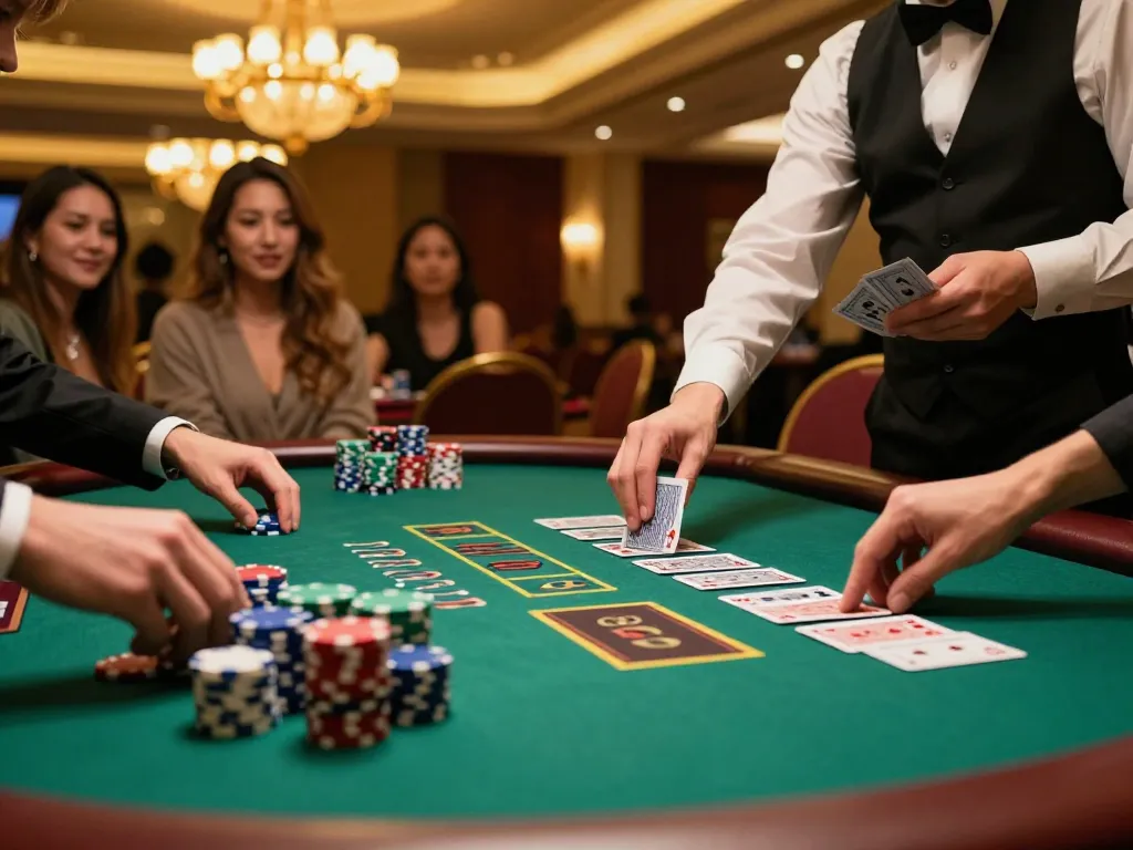 Player making a strategic blackjack move at XX88 casino table surrounded by excitement
