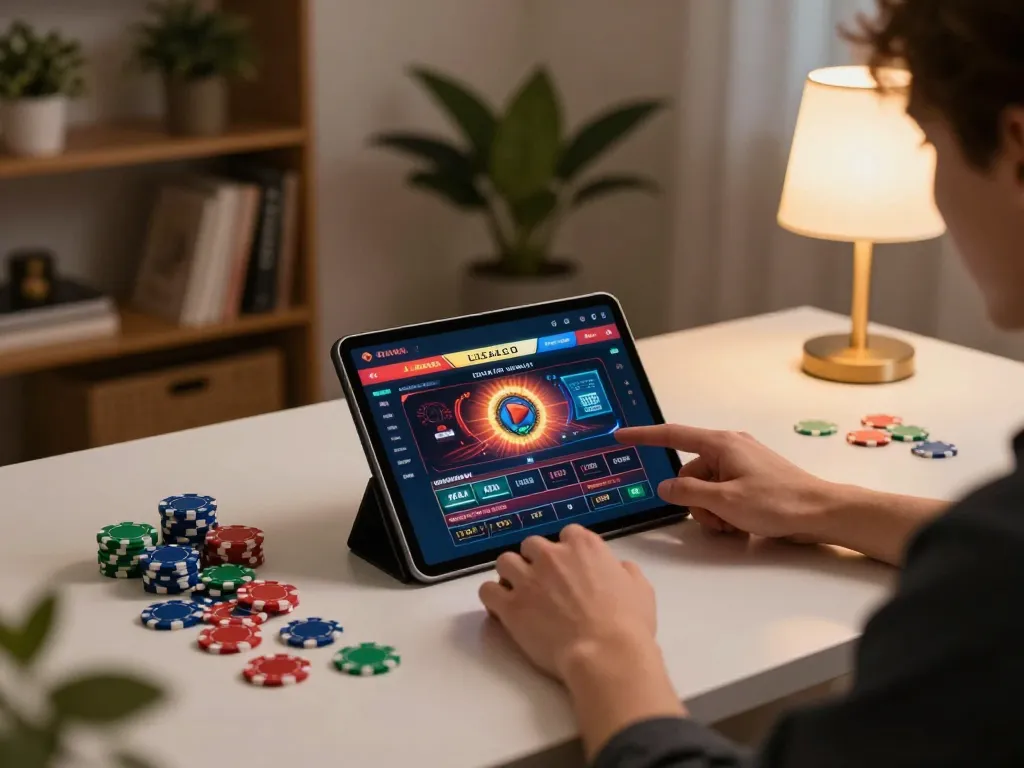 LIGALGO online gaming experience with vibrant tablet display and focused player.