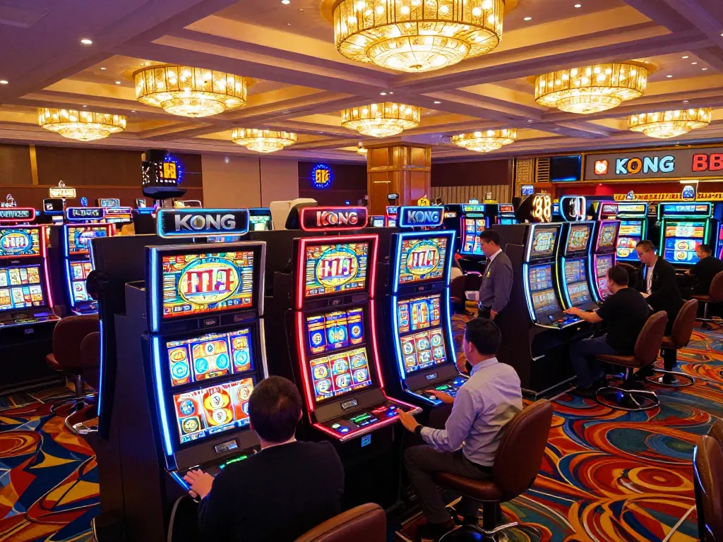KONG 88 slot machines attract excited players in a vibrant casino atmosphere.