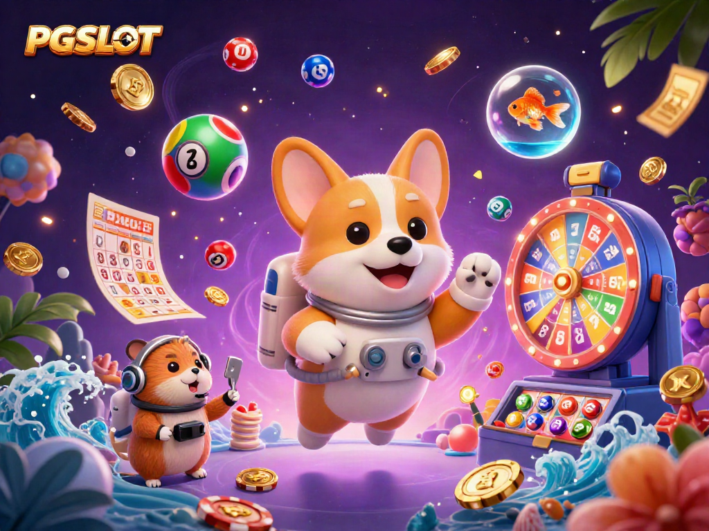 Enjoy the exciting PG SLOT atmosphere in a lively casino space scene with vibrant gaming elements.