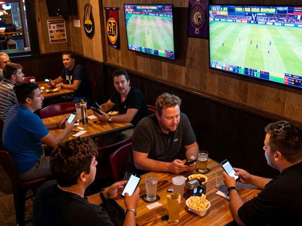SC 88 players enthusiastically placing bets during live sports events in a high-energy sports bar