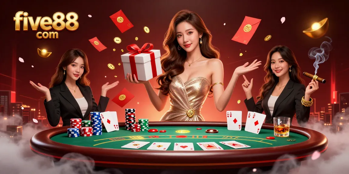 Experience festive casino excitement with the five88 com banner showcasing a glamorous scene.
