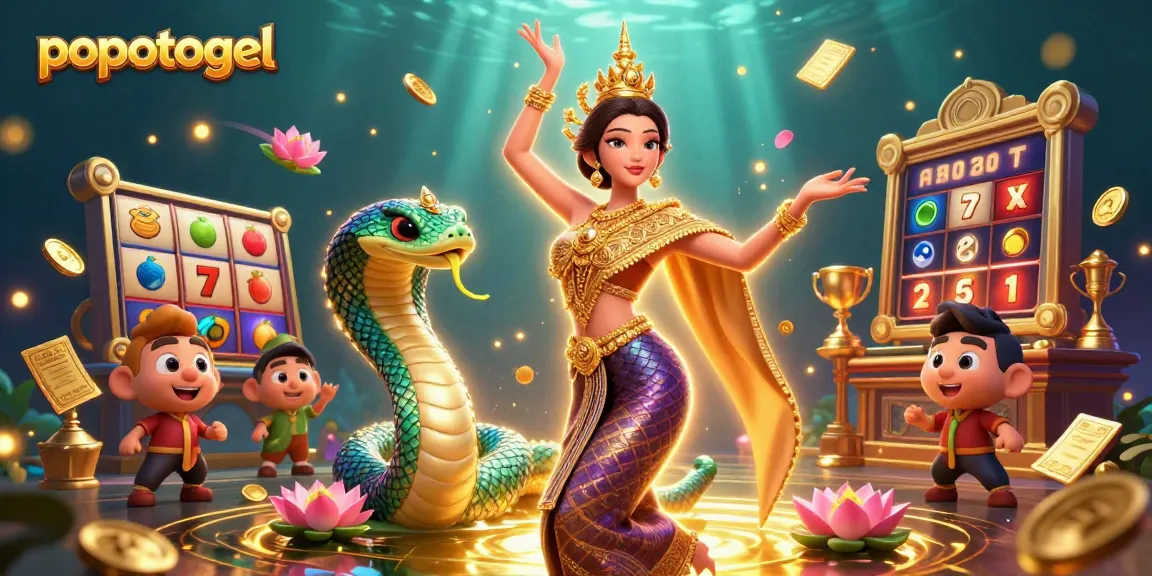 Experience popotogel's vibrant gaming with Asian elegance, jackpot reels, and celebratory elements.
