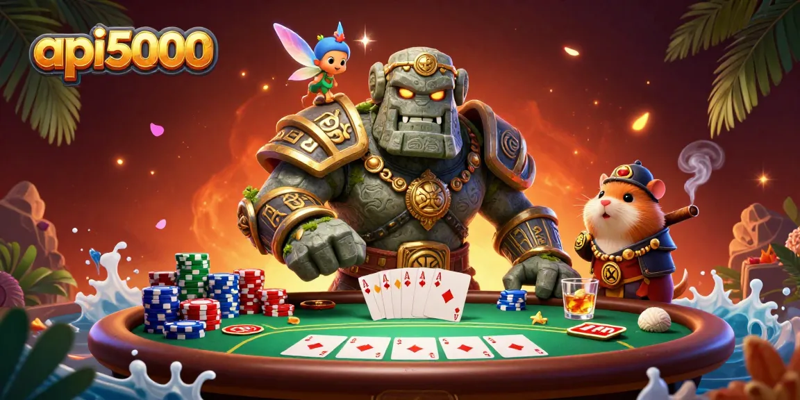 Menghadirkan api5000, golem batu hidup dan penunggang hamster berperang di meja poker penuh warna.