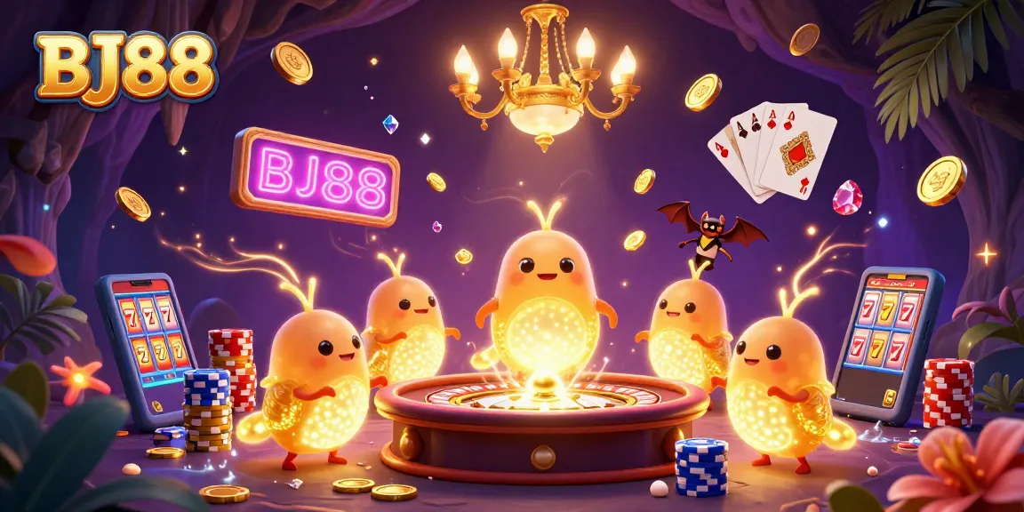 Experience thrilling gameplay at BJ88 with colorful casino elements and enchanting glowworms.