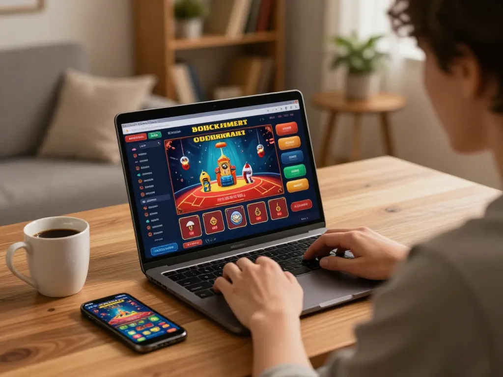 Engaging online gambling experience as player đăng ký sky88 on laptop, showcasing a cozy home setting.