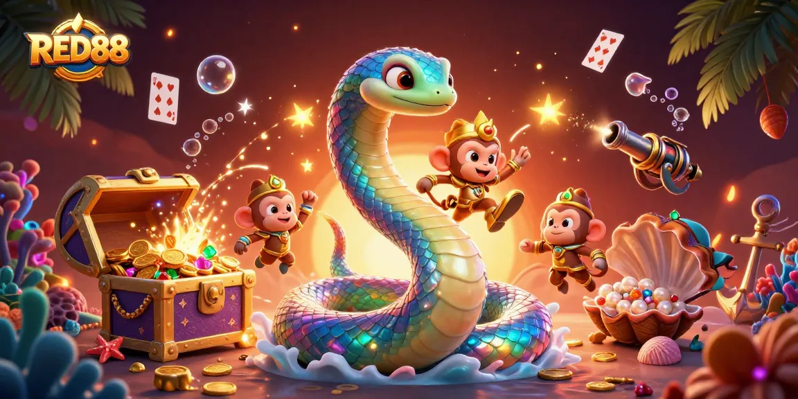 Experience the thrill of winning at RED88 with vibrant casino-themed characters in a rich, immersive setting.