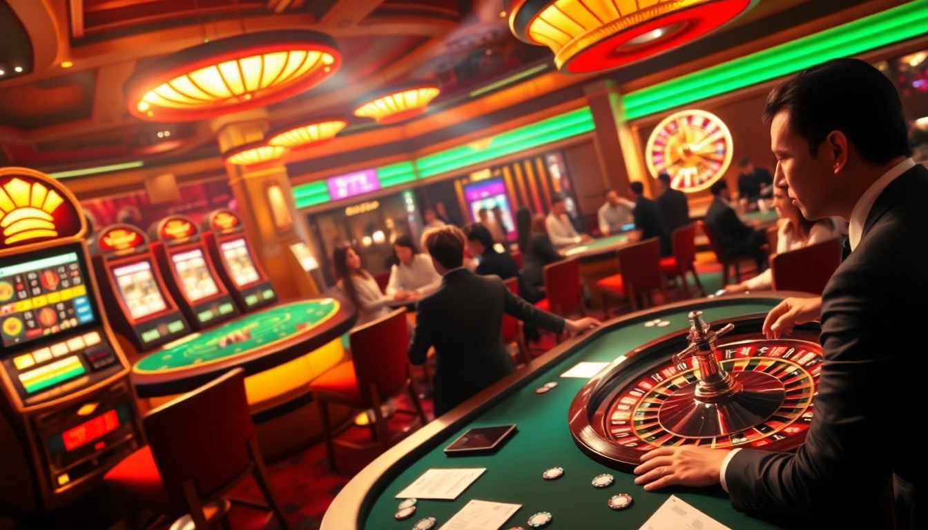 Engaged players enjoying high-stakes games at TRANG CHỦ 999BET casino, showcasing poker, roulette, and vibrant slots.