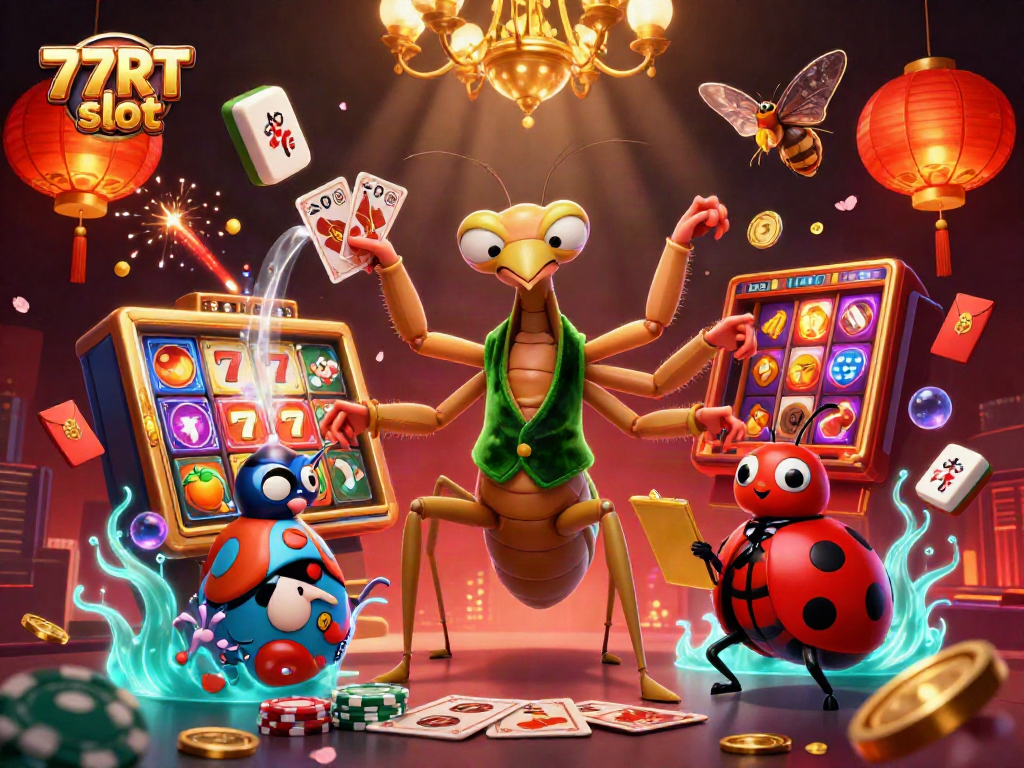 Experience the excitement of 77RT slot with dynamic characters and vibrant casino elements.