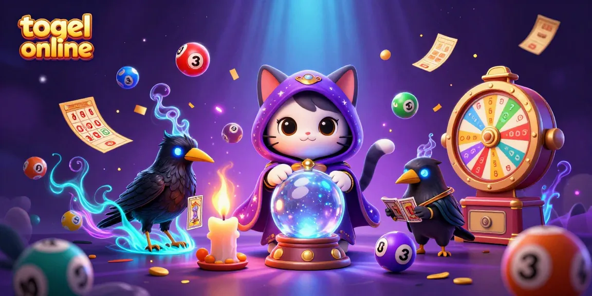 Engage in togel online with vibrant lottery balls and mystical fortune teller characters.
