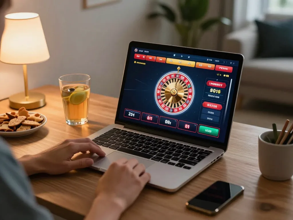 Cloud-africa displays an exciting online gambling experience with a roulette game on a laptop, creating an engaging atmosphere.