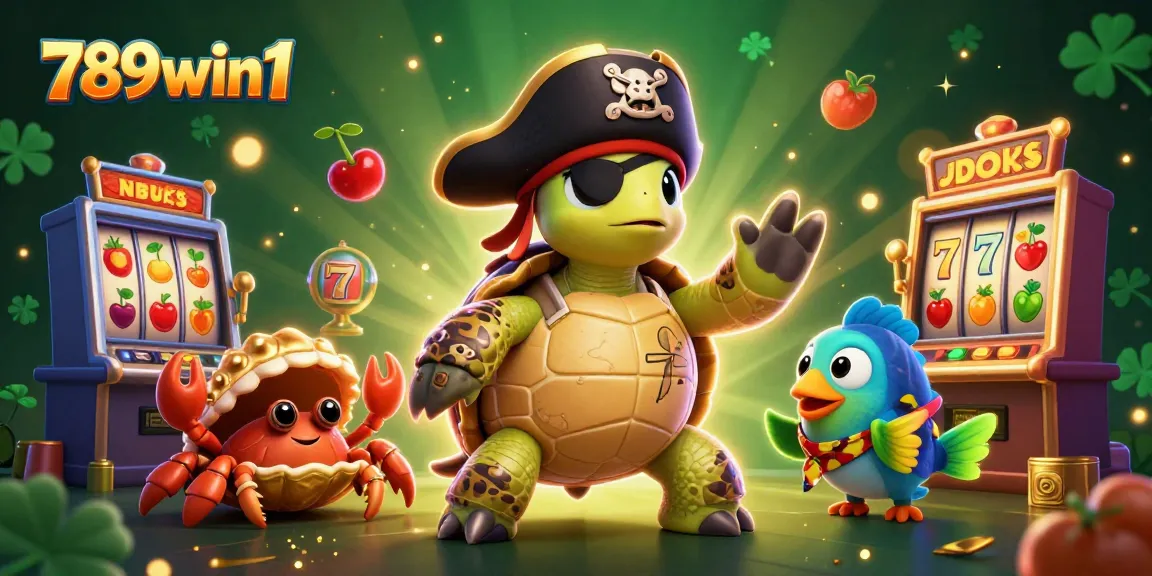 Engage in thrilling gameplay with 789win1's animated poker scene featuring pirate turtle and friends.