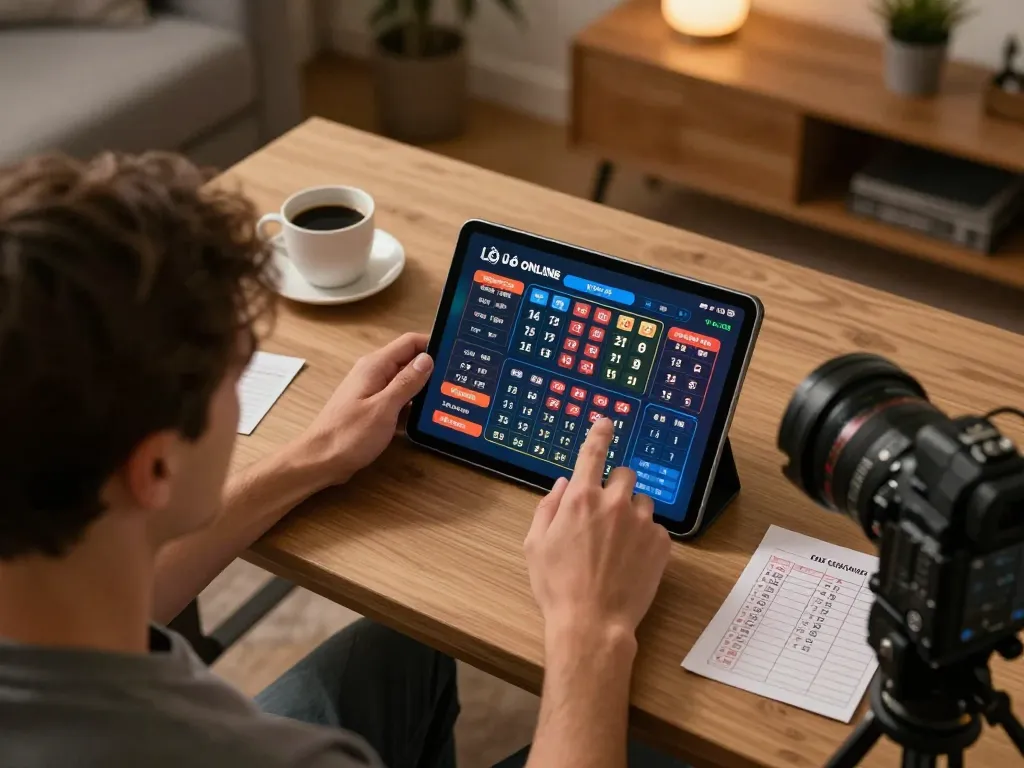 Lô đề online gaming session showing a player engaging with a tablet at home, reflecting strategy and comfort.