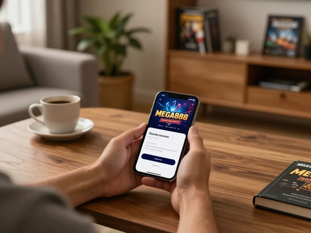 Mega888 maintenance update in progress on player’s smartphone showing login interface.
