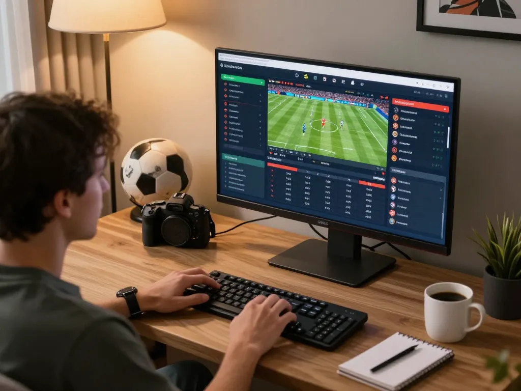 Engaging in sports betting analysis using ffmpeg api for video editing on a computer.