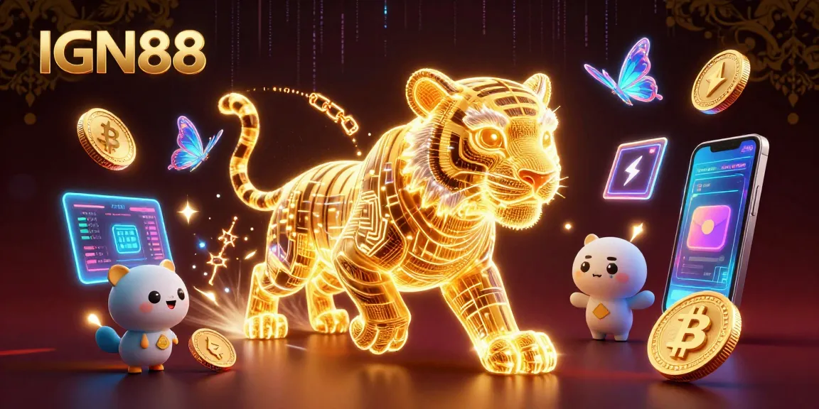 Playing at the IGN88 casino with a golden tiger and holographic elements showcasing vibrant gameplay.