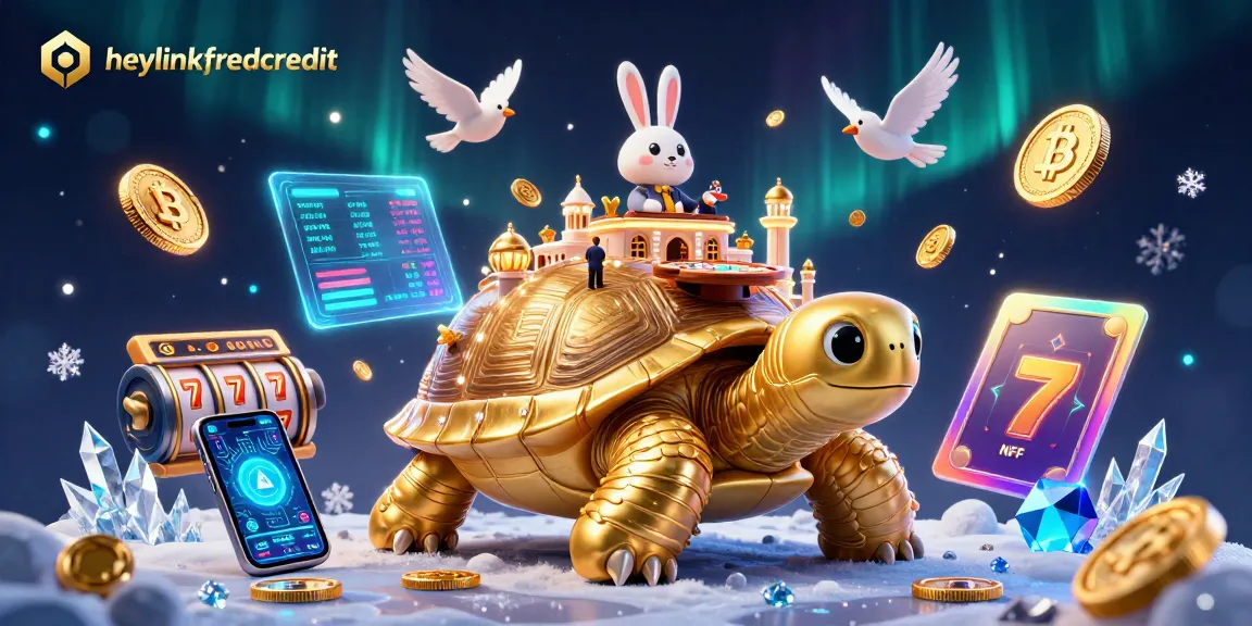 Engage with the vibrant heylinkfreecredit casino adventure featuring a golden tortoise, rabbit dealer, and floating coins.