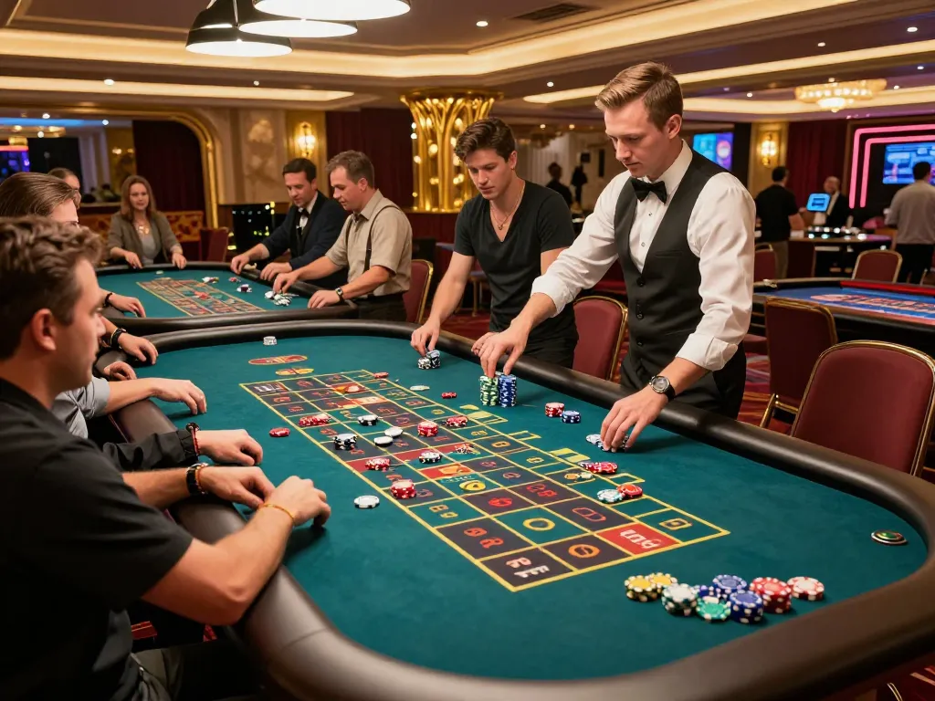 Players enjoying roulette excitement at hitclub casino with vibrant atmosphere.