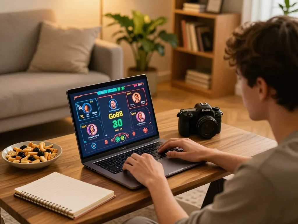 Engaging in strategic gameplay on Go88 during a cozy home casino session