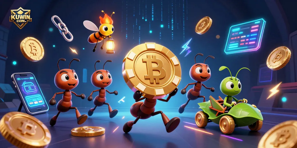 Experience thrilling heists in KUWIN. COM with vibrant 3D ants and glowing poker chips!
