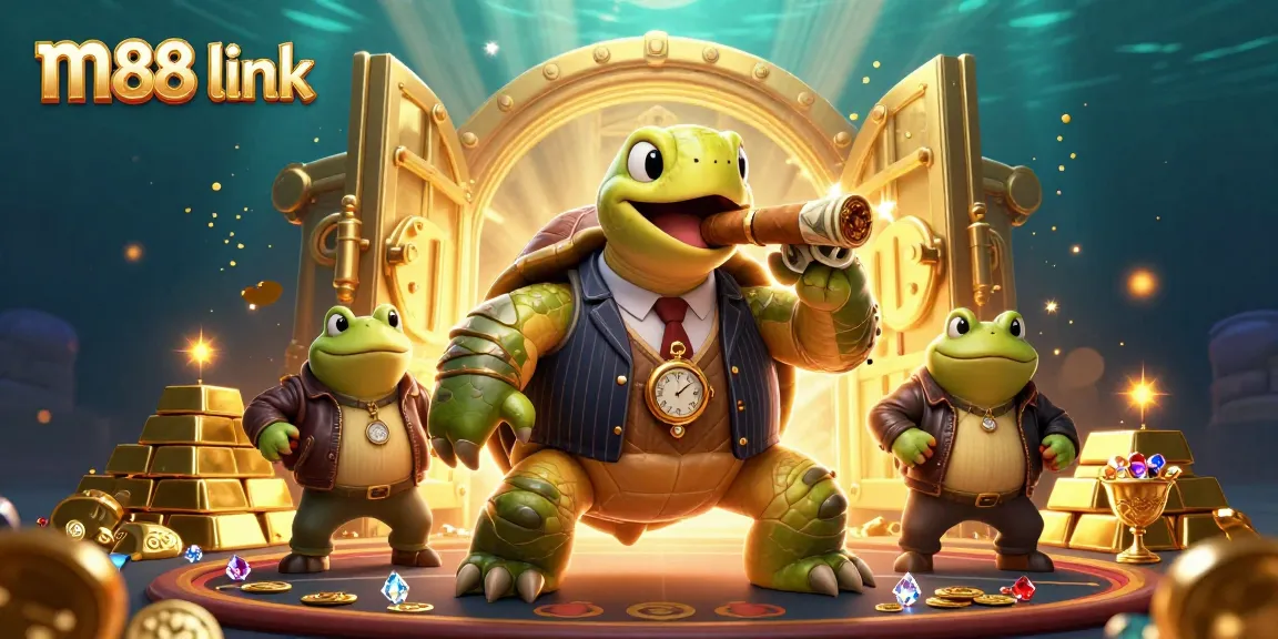 Bet on rich jackpots with m88 link featuring a turtle in casino glamour and treasure.