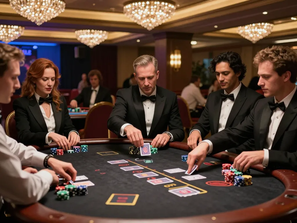 Players engage in a thrilling game of blackjack at sun win casino, showcasing strategic betting and excitement.