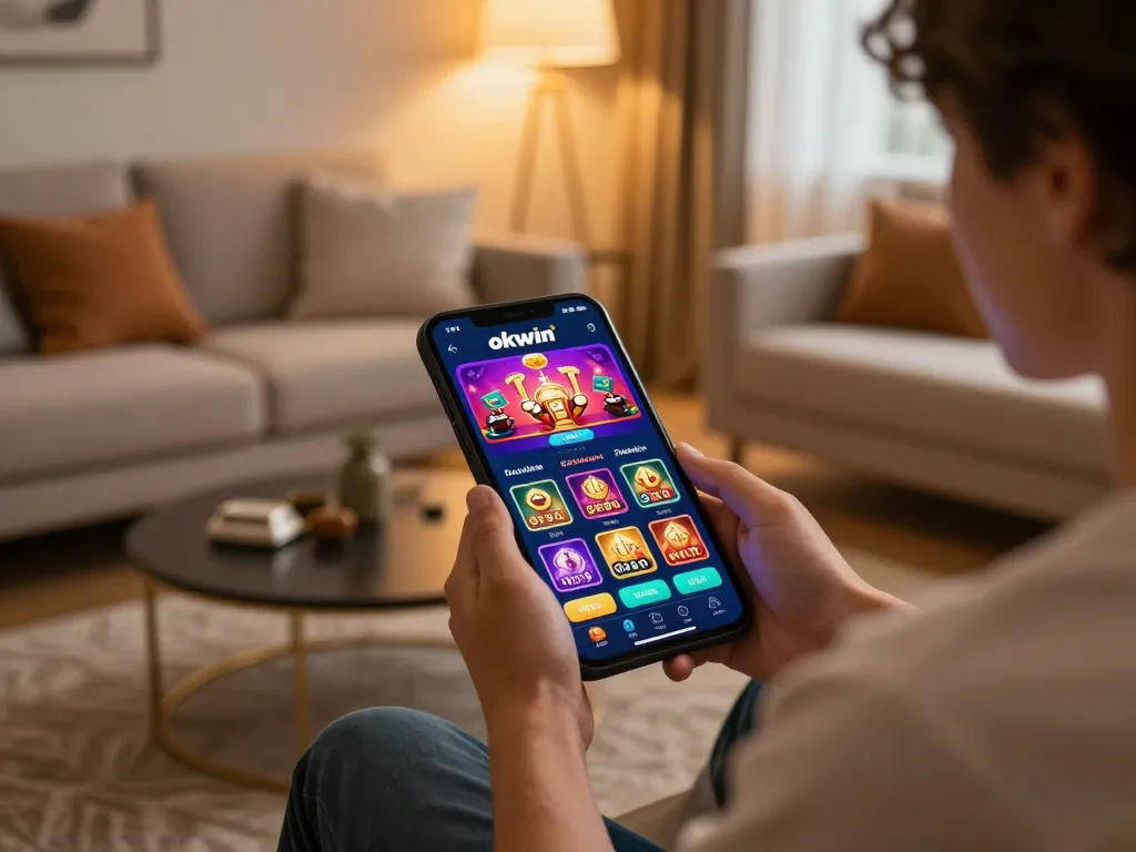 Experience engaging gameplay on the okwin mobile app with a vibrant casino game display.