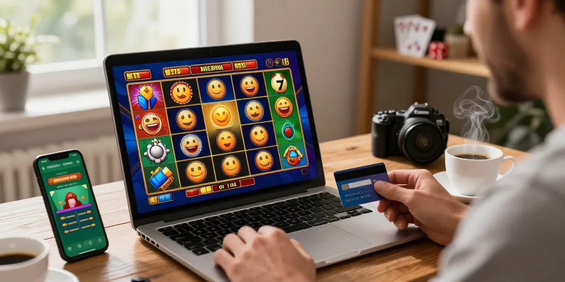 Exciting player experience at credit card casinos UK with vibrant gaming graphics and laptop setup