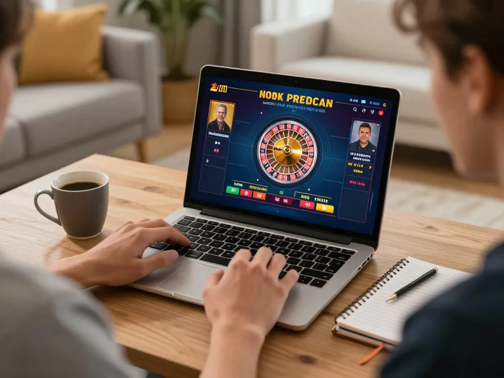 Engaging live casino gaming moment at home with a player focused on uu88 strategy on laptop.