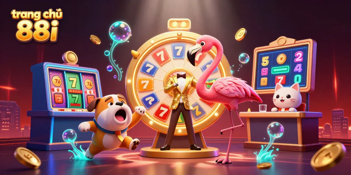 Engaging scene showcasing an exciting prize wheel experience at trang chủ 88i, featuring a lively game show host and a bulldog contestant.