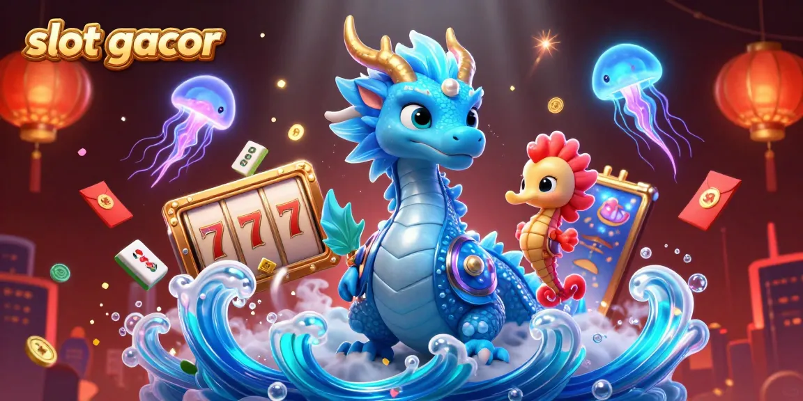 Engage with slot gacor gameplay featuring a vibrant scene with a water dragon, seahorse knight, and glowing jellyfish.