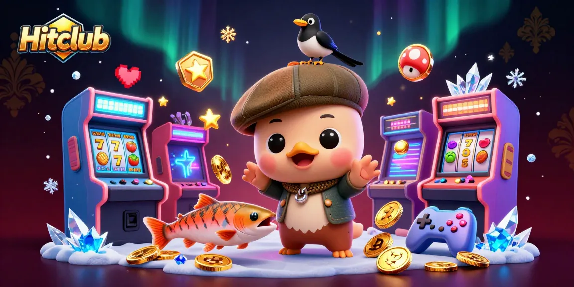 Engage with Hitclub's vibrant gaming world featuring cute Nessie and casino elements.