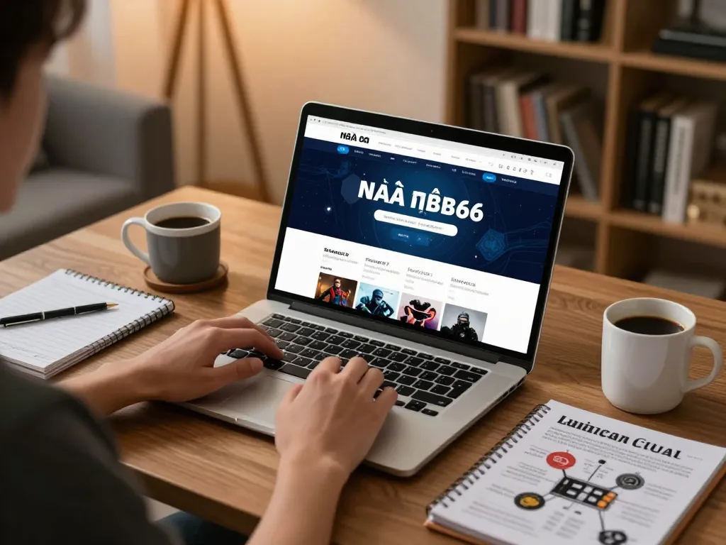 The player engaging with nhà cái mb66 online casino, analyzing the game interface on a laptop in a cozy home setting.