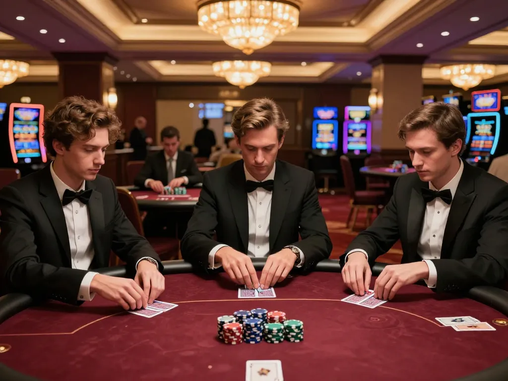 Hello88 poker players strategizing at an elegant table in a luxurious casino setting