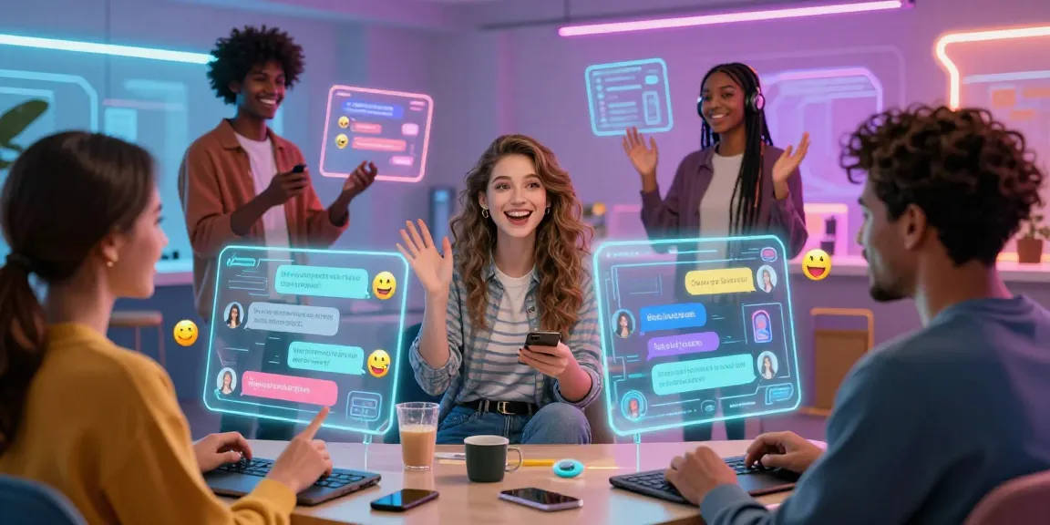 Engaging scene showcasing avatars in lively AI sex chat, reflecting emotional connections and futuristic design.