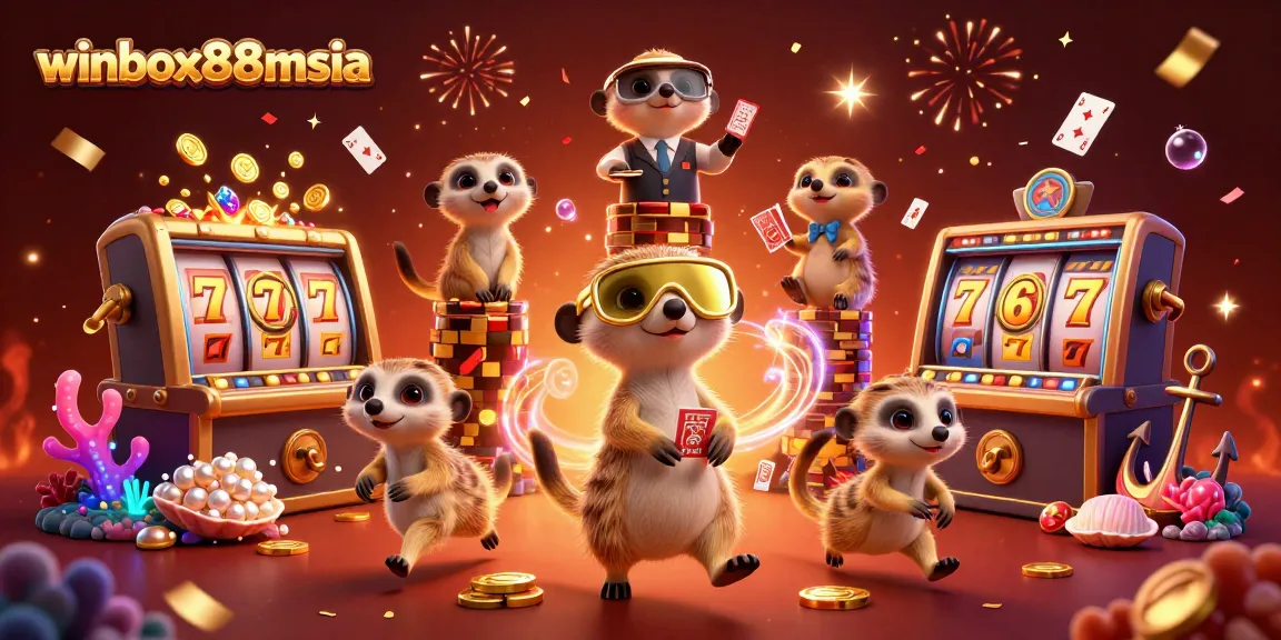 Experience thrilling gameplay at winbox88msia with meerkats managing an exciting casino scene.