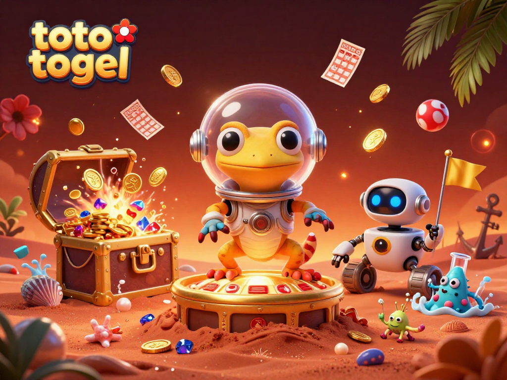 Engage with toto togel in a vibrant 3D scene showcasing a unique Martian gaming adventure.