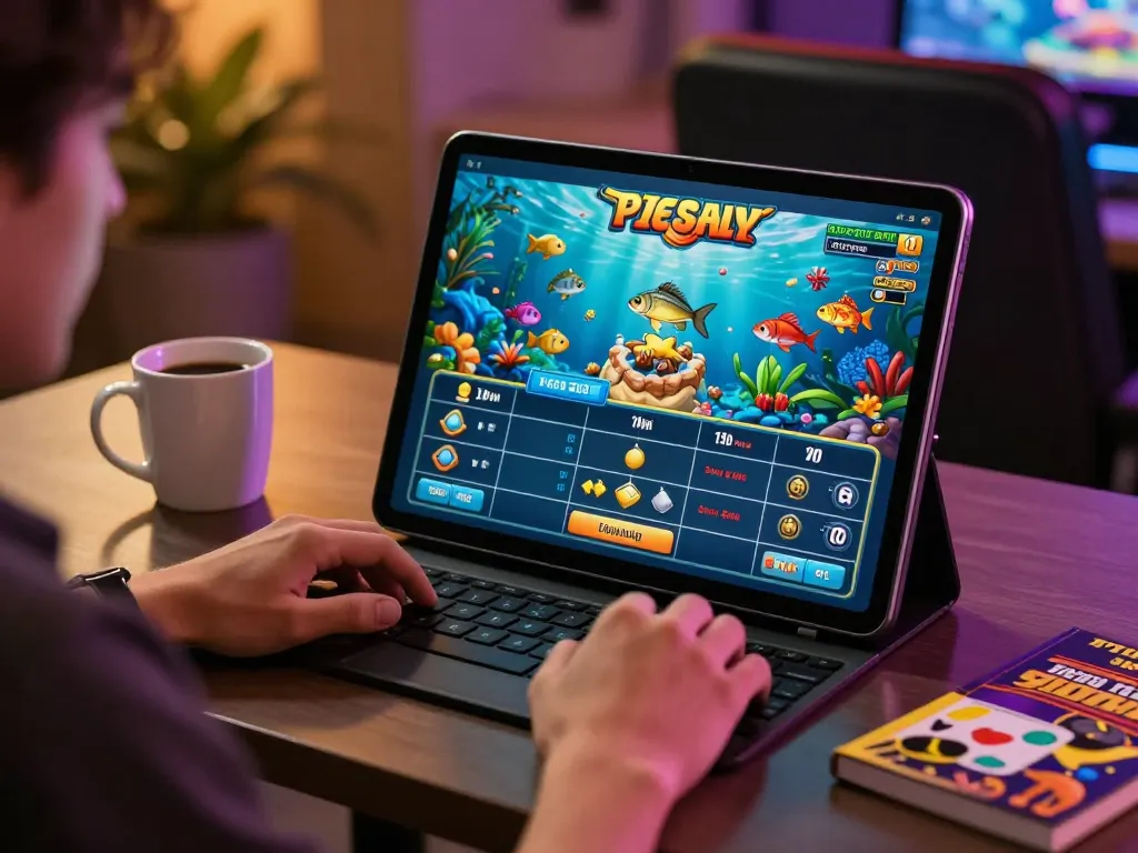 Engaging person utilizing a Tool hack bắn cá interface on tablet with strategic gameplay elements visible
