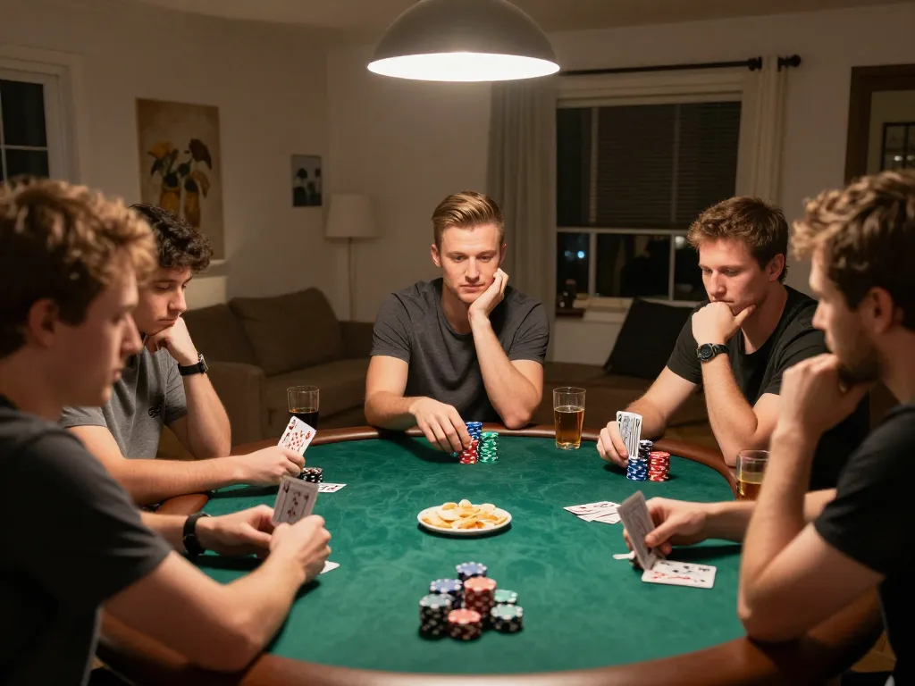 Engaging poker gameplay among friends showcasing Canada online casinos atmosphere with strategic bets and laughter.