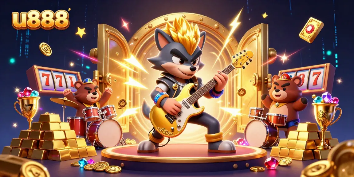 u888 players enjoy a vibrant 3D casino scene with treasure and jackpots