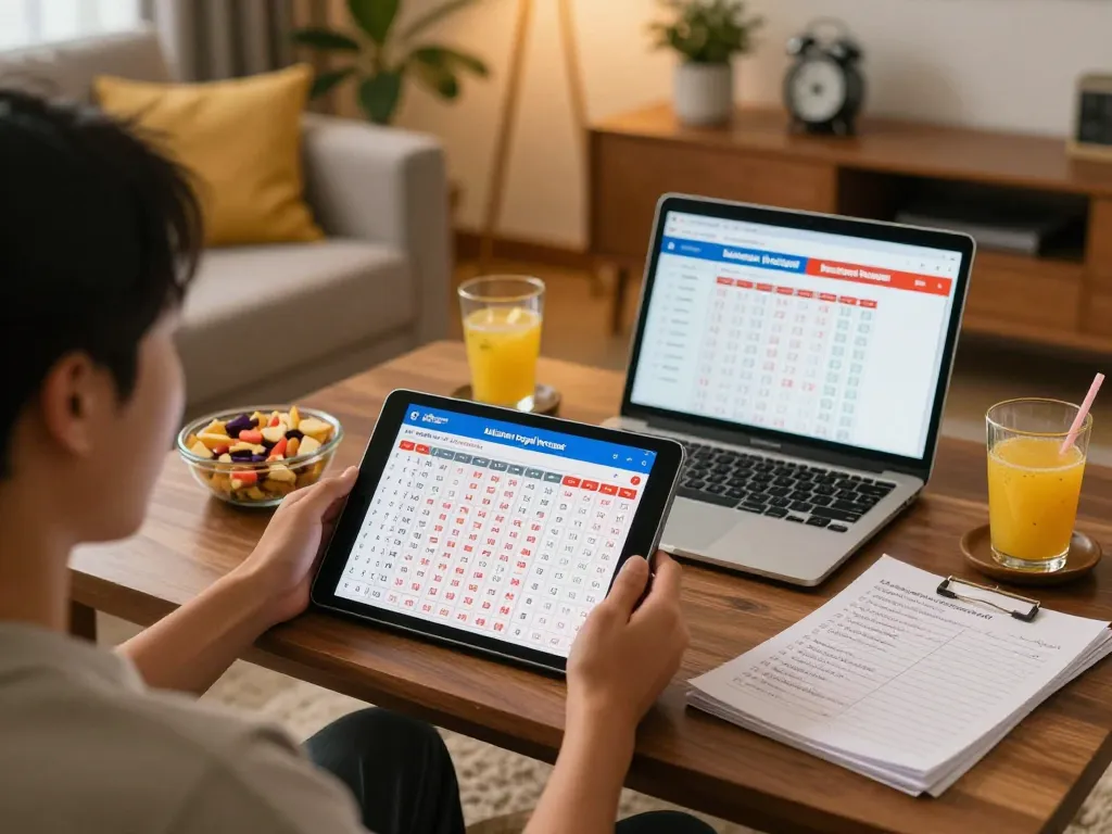 Keluaran togel tercepat displayed on tablet during a cozy online gaming session at home.