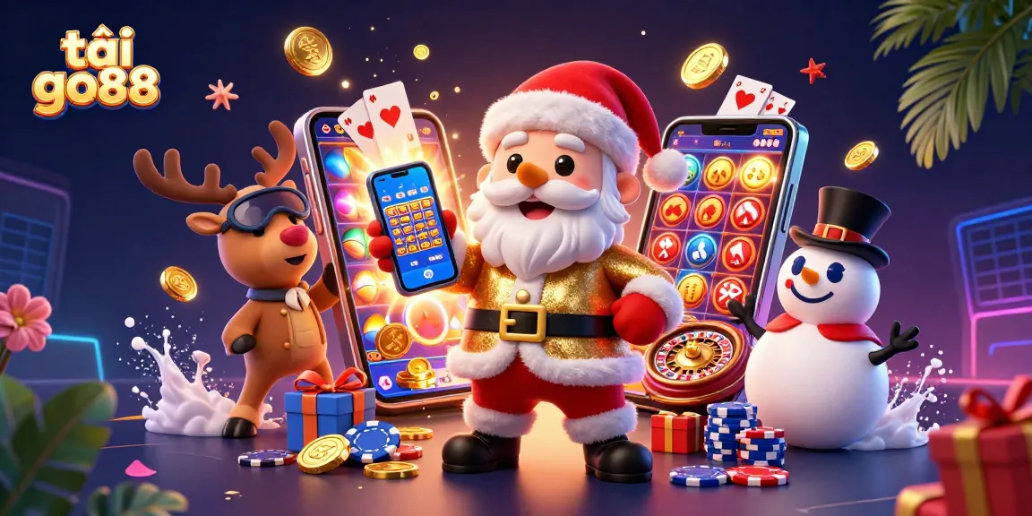 Play exciting casino games with tải go88, featuring Santa and friends in a vibrant casino scene.