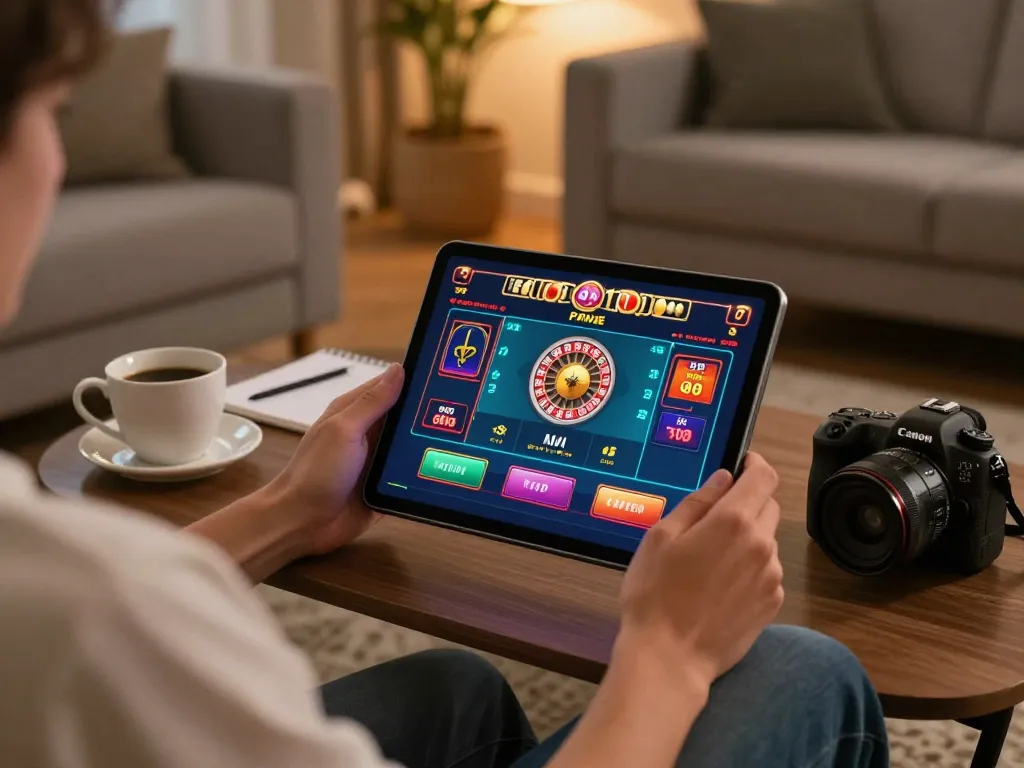 Engaging user experience with okking1 in a cozy home setting for online casino gaming.