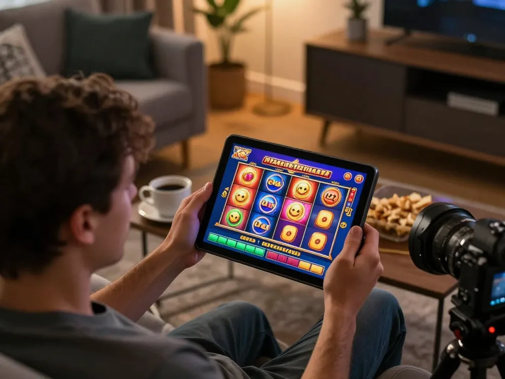 Engaging gameplay on a Pragmatic Slot game displayed on a tablet during a cozy home session.