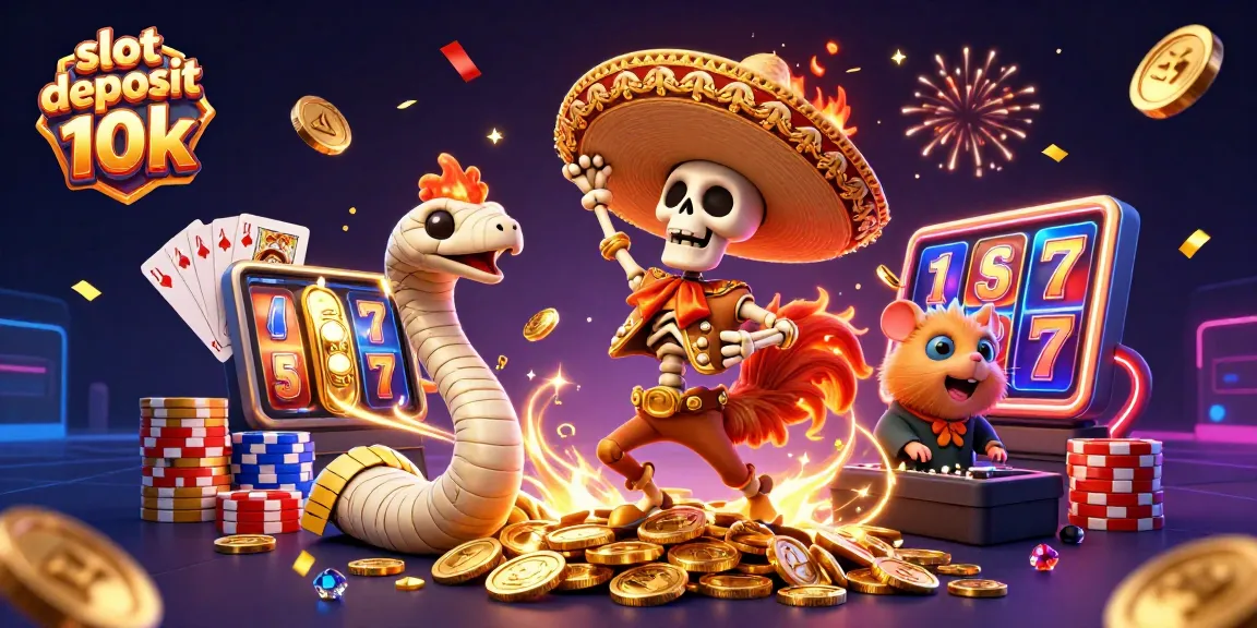Experience the thrilling slot deposit 10k scene with vibrant characters celebrating dynamic wins.