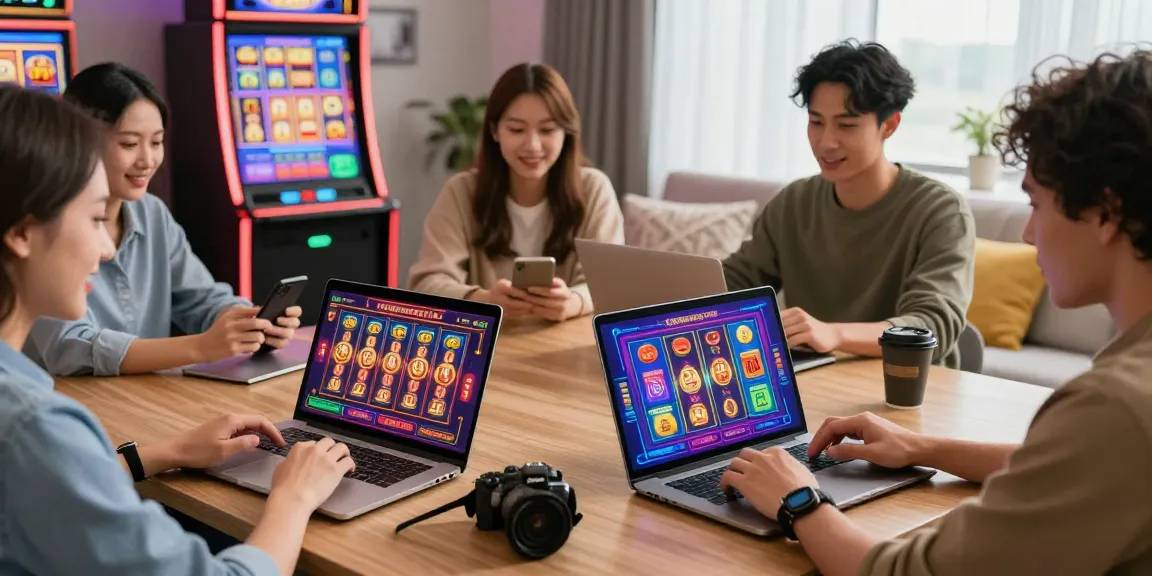 Players enjoying ngamenjitu online gambling on mobile devices in a lively atmosphere.