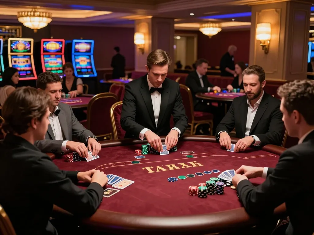 Experience engaging gameplay at iwin club with players intensely competing at a luxury poker table.